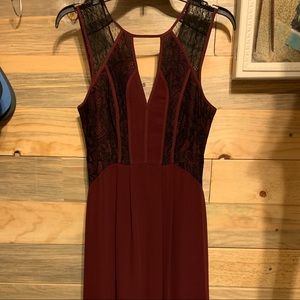 BCBGeneration Burgundy Lace Goddess Formal Dress